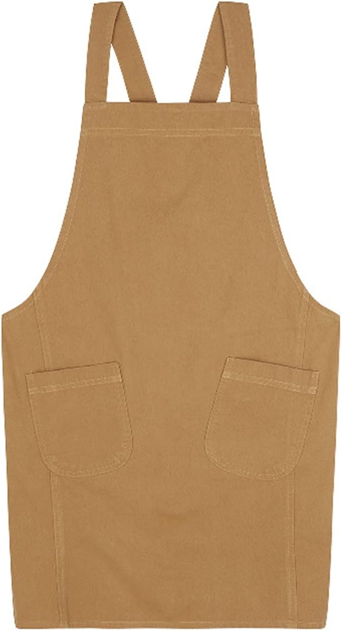 Japanese Cotton Linen Cross Back Apron with Pockets,Fashion Pinafore Dress for Gardening Painting Cleaning Cooking by FADUOFA