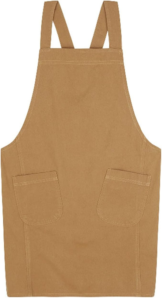 Japanese Cotton Linen Cross Back Apron with Pockets,Fashion Pinafore Dress for Gardening Painting Cleaning Cooking by FADUOFA