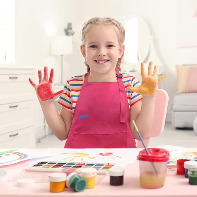 SINLAND Kids Aprons with Large Pocket 2 Pack | Adjustable Cooking Chef Aprons,Stain Resistant Toddler Apron for Baking Painting Gardening Boys Girls - Image 3