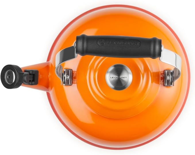 Le Creuset Enamel On Steel Whistling Tea Kettle with Metal Finishes, 1.7 qt., Flame