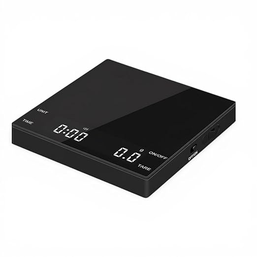 Digital Espresso Coffee Scale with Timer, Rechargeable Flat Glass Mirror Weight Grams Ounces, 0.1g Precision for Barista Pour Over Matcha Baking, Max 2000g Capacity (Black)