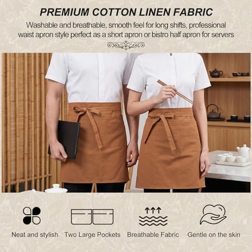 Half Apron for Women Men Cotton Linen with 2 Large Pockets Waist Short Bistro Server Aprons Waiter Waitress Unisex - Image 5