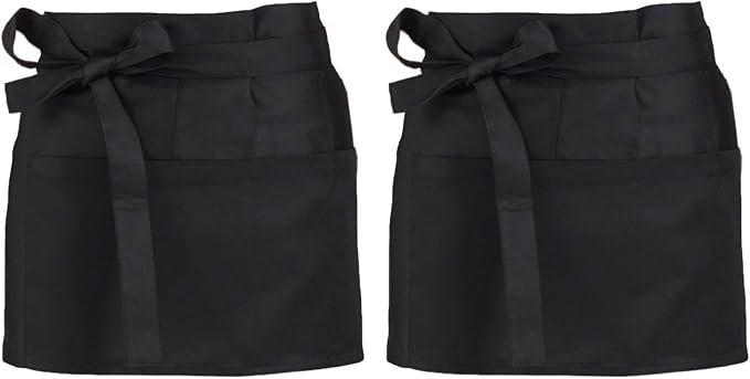 Server Aprons Large Size W 3 Pockets - Half Waist Apron in Black for Women Men by Jaspfct
