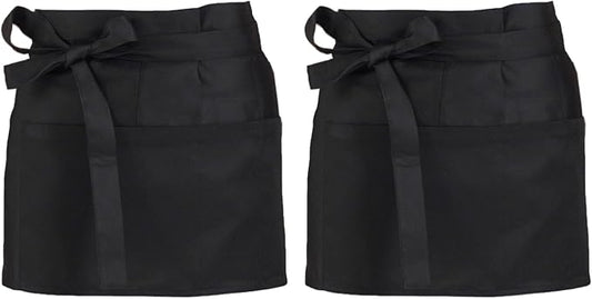 Server Aprons Large Size W 3 Pockets - Half Waist Apron in Black for Women Men by Jaspfct