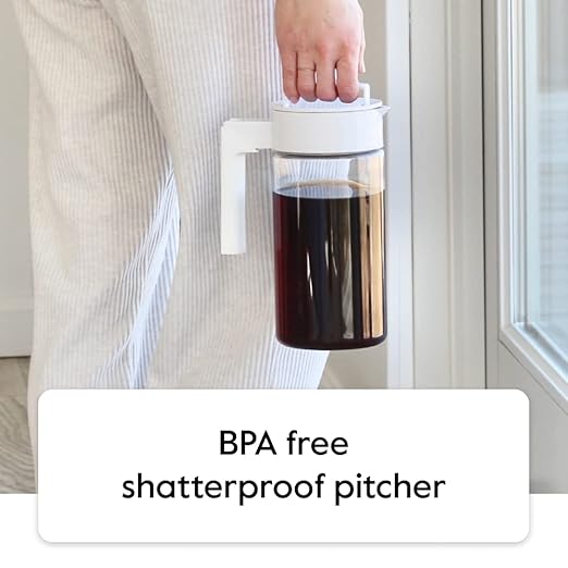 Takeya Deluxe Cold Brew Coffee Maker - BPA-Free Tritan Pitcher with Airtight Leakproof Lid, Silicone Grip Handle, Fine-Mesh Filter - Shatter-Proof, Dishwasher Safe, Made in USA - 1 Quart/Stone