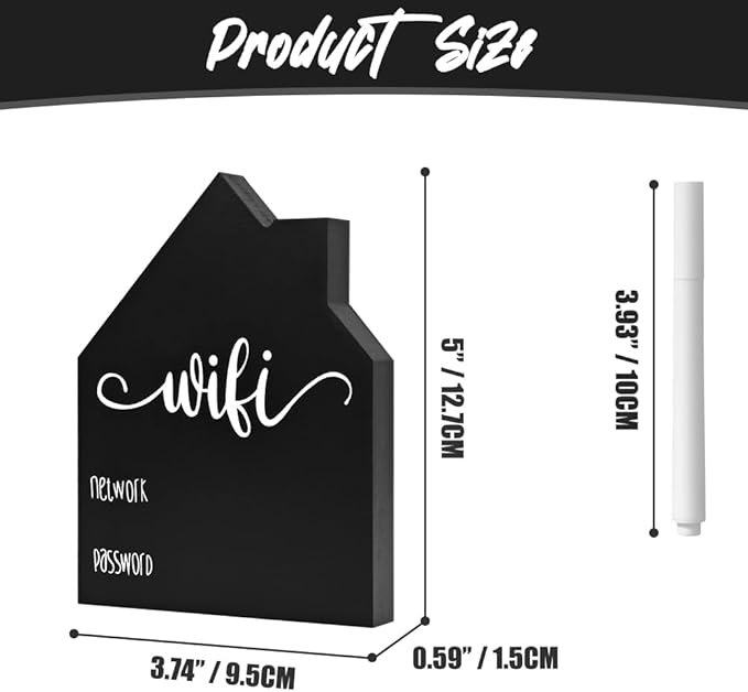 Cute WiFi Password Sign, Wooden WiFi Sign, Tabletop WiFi Board for Guests Restaurant Supermarket Office Home Bar Coffee (5" HX3.74 W Black3)