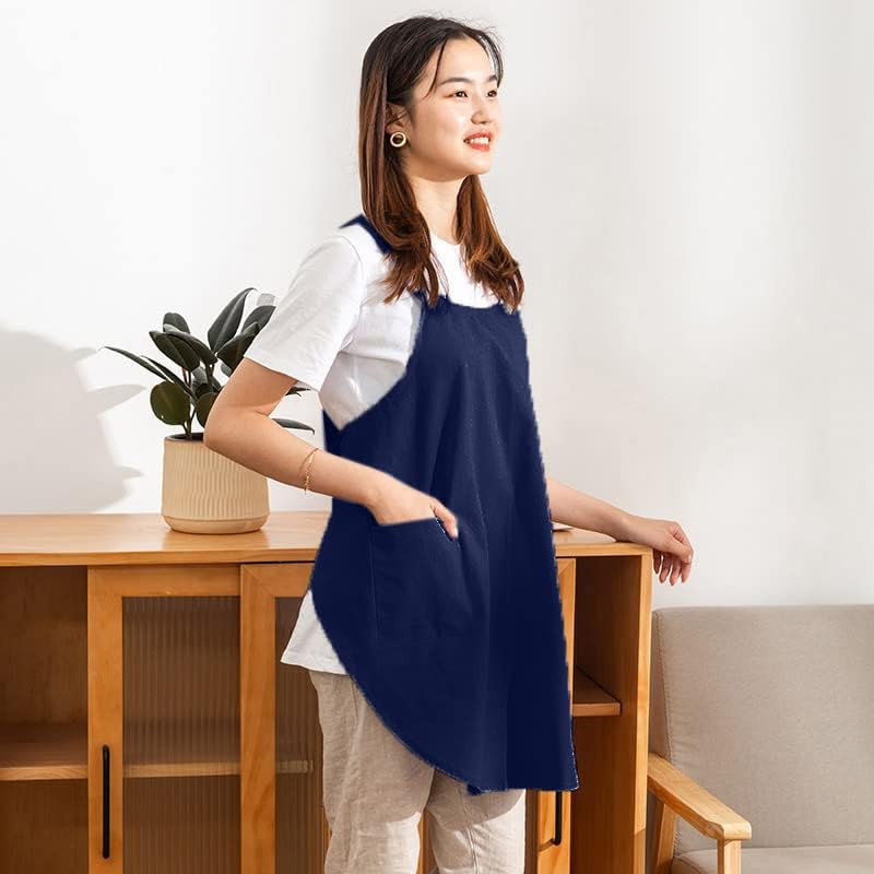 Cotton Cross Back Aprons Solid Color Cooking Kitchen Garden Smock for Women Girls with Pockets - Image 2