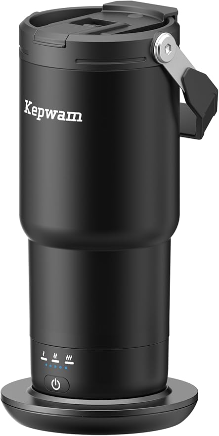 Kepwam T3 Self-Heating Travel Mug 20oz, Temperature-Controlled Coffee Warmer Mug, Smart Travel Coffee Mug Keep Coffee Drinks Hot, Heated Mug Great for Driver Outdoor Fits Car Cup Holders