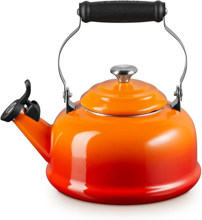 Le Creuset Enamel On Steel Whistling Tea Kettle with Metal Finishes, 1.7 qt., Flame