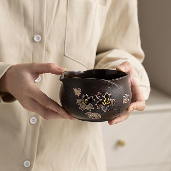 Japanese Matcha Tea Set with Hand-Painted Cherry Blossoms, Ceramic Matcha Bowl, Bamboo Whisk & Scoop – Traditional Tea Ceremony Kit, Gift Box Included