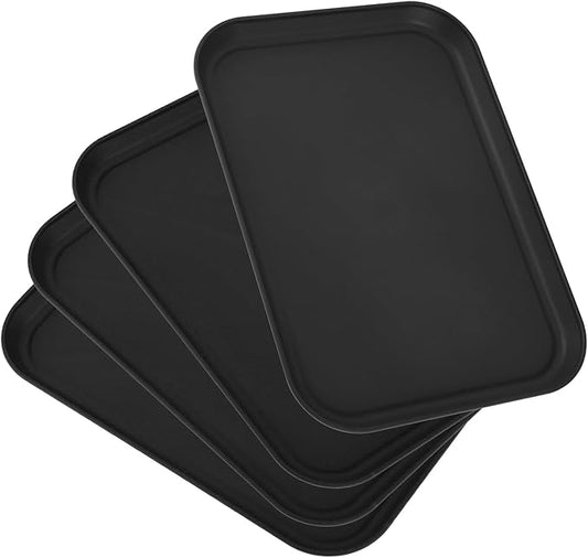 4 Pack Black Plastic Serving Trays for Party Serving Food - Rectangular, 8.66 by 12 in, Heavy Duty Dessert Trays for Food Erving Platters for Party Tray Decor Veggie,Snack