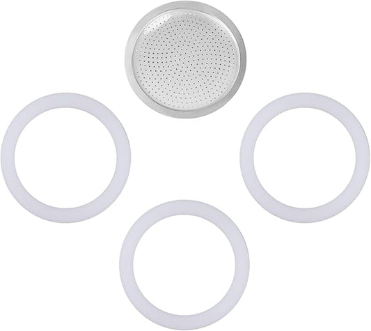 wedrink 1 Filter and 3 Silicone Gasket Seals Replacement for Aluminium Moka Pot and Stovetop Espresso Coffee Maker (9 Cup)