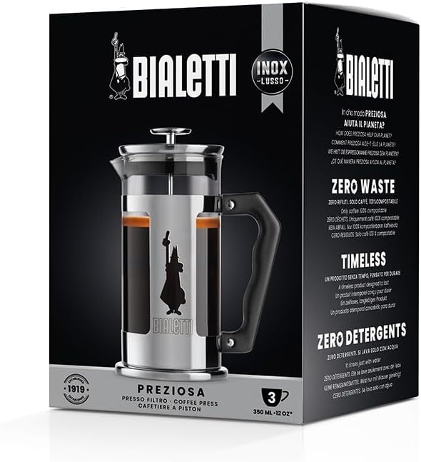 Bialetti 6860 Preziosa Stainless Steel 3-Cup French Press Coffee Maker, Silver (06860)