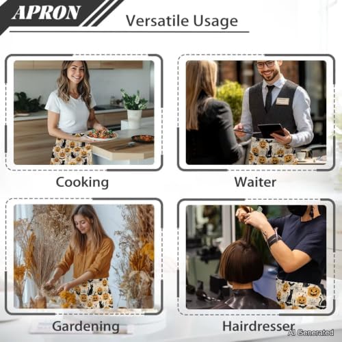 Server Apron with 3 Pockets 13 Inch Short Half Waist Aprons Waterproof Cooking Aprons for Women Men - Image 5