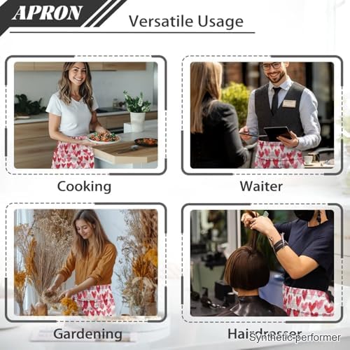 Server Apron with 3 Pockets 13 Inch Short Half Waist Aprons Waterproof Cooking Aprons for Women Men - Image 5
