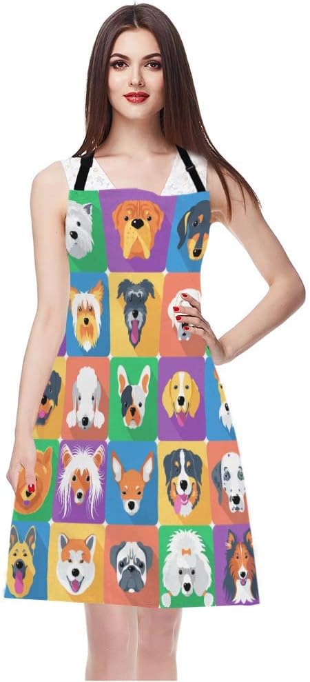 WONDERTIFY Dog Apron,Various Breed Family Pet Dog Collection Picture Bib Apron with Adjustable Neck for Men Women,Suitable for Home Kitchen Cooking Waitress Chef Grill Bistro Baking BBQ Apron