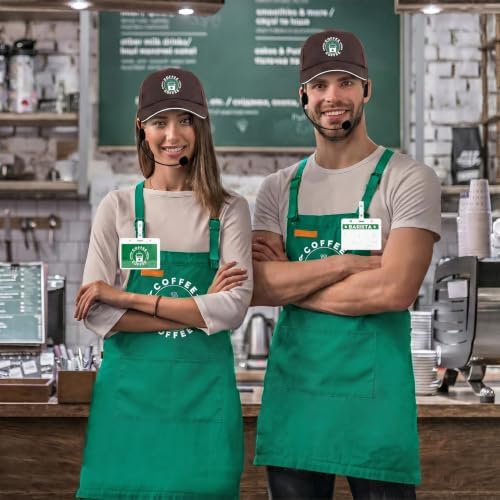 Halloween Coffee Barista Costume Set Adults Include Green Apron and Brown Cap for Man Women Halloween Fancy Party Dress up - Image 6