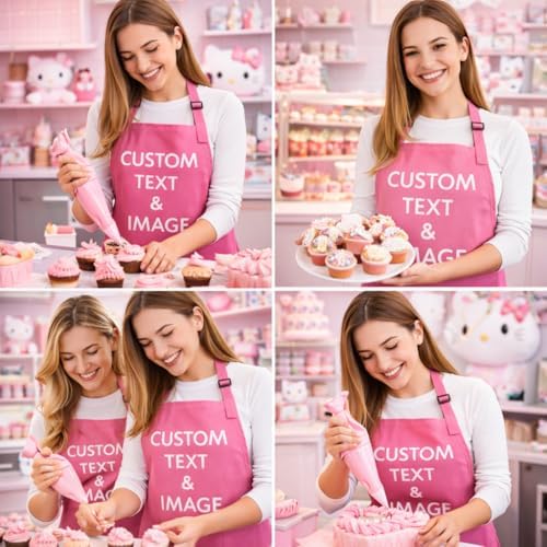 Custom Apron Women Men with Pockets Personalized Name Logo Cooking Aprons | Customizable Full Length Cotton Twill, Add Any Text Photo or Business Logo, Two Deep Pockets, 14 Colorways - Image 5