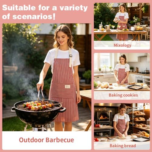 Chef Apron Bib Apron with 2 Large Pockets Adjustable Neck Strap Kitchen Apron Cooking Apron Stripes Baking Apron - Image 6