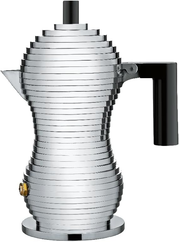 Alessi MDL02/1 B "Pulcina" Stove Top Espresso 1 Cup Coffee Maker in Aluminum Casting Handle And Knob in Pa, Black