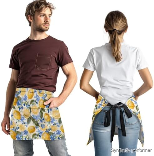 Server Apron with 3 Pockets 13 Inch Short Half Waist Aprons Waterproof Cooking Aprons for Women Men - Image 2