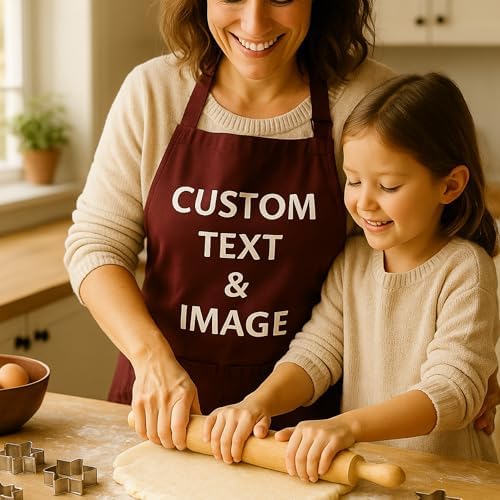 Custom Apron Women Men with Pockets Personalized Name Logo Cooking Aprons | Customizable Full Length Cotton Twill, Add Any Text Photo or Business Logo, Two Deep Pockets, 14 Colorways - Image 4