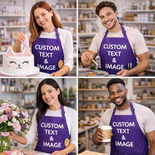 Custom Apron Women Men with Pockets Personalized Name Logo Cooking Aprons | Customizable Full Length Cotton Twill, Add Any Text Photo or Business Logo, Two Deep Pockets, 14 Colorways - Image 4