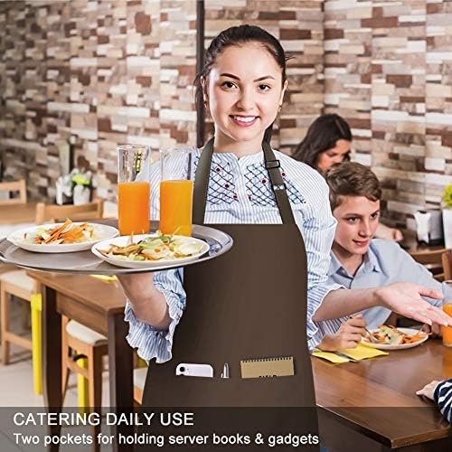Jubatus 2 Pack Bib Aprons with 2 Pockets Cooking Chef Kitchen Apron for Women Men, Brown - Image 5