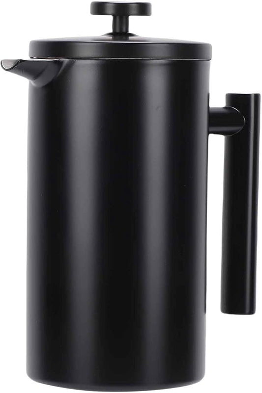 Enfmay 350ml French Press Coffee Maker, 304 Stainless Steel Double Wall Insulated Coffee Maker Pot, Triple Filtration System for Optimal Brew, Ideal for Home, Office, Camping (Black, 12 oz)