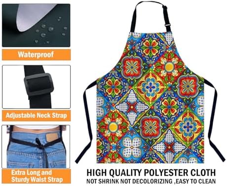 Mexican pattern,Ethnic mosaic patchwork mandala Apron Adjustable Neck Bib Apron for Men Women,Suitable for Kitchen Cooking Waitress Chef Apron - Image 3