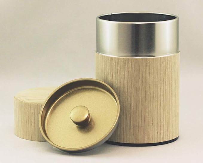 Natural Wood Tea Tin Canister : Oak/Long 5.3oz (150g), Japan