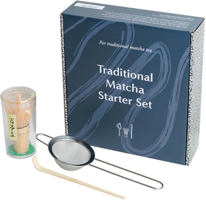 Naoki Matcha Traditional Matcha Starter Set - Bamboo Matcha Whisk (Chasen), Scoop (Chashaku), Stainless Steel Sifter - Japanese Matcha Tea Set