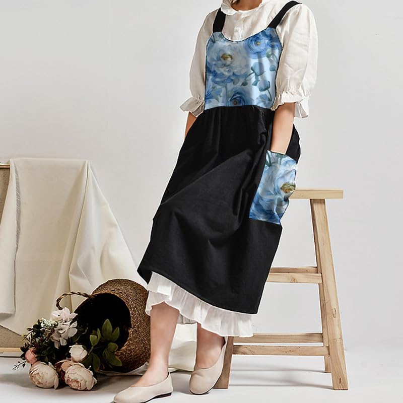 Uaussi Cotton Linen Apron Cross Back Work Apron for Women with Pockets Pinafore Dress X Cross Halter Apron for Chef Gardening - Image 4