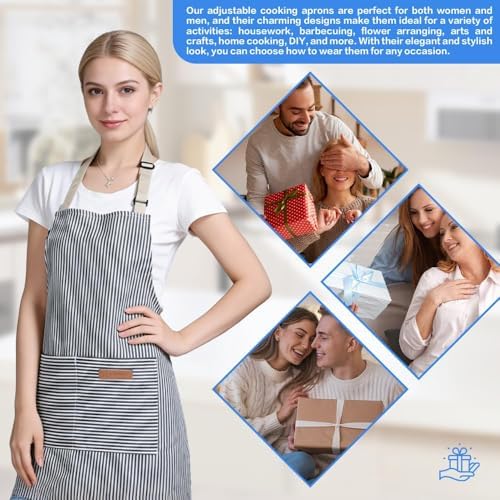 Chef Apron Bib Apron with 2 Large Pockets Adjustable Neck Strap Kitchen Apron Cooking Apron Stripes Baking Apron - Image 6