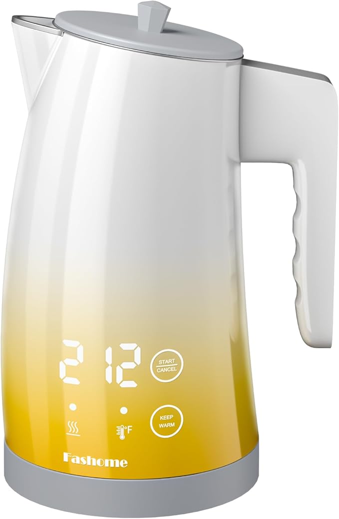 Electric Kettle with Temperature Control, 5 Preset Temps & 2H Keep Warm, 1200W Quiet Water Boiler, BPA-Free Double Wall Cool Touch, Digital Display, 360° Base – Yellow Gradient