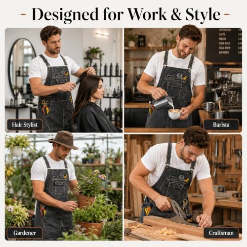 Denim Apron, Waist Apron with Pockets and Adjustable Long Ties - Image 6