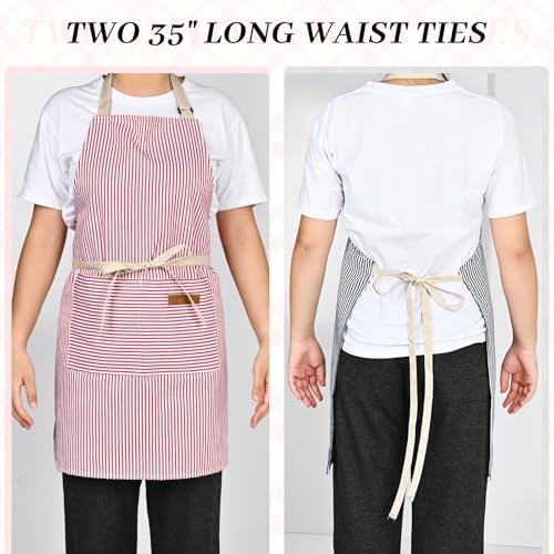 2Pack Adjustable Kitchen Apron for Women Men with 2 Pockets，Cotton-Polyester Blend Bib Aprons for Cooking,Baking - Image 6