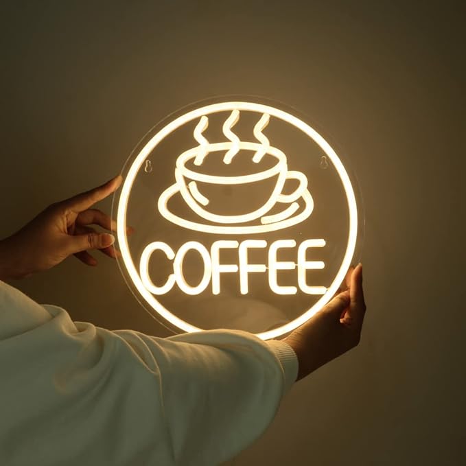 Britrio Coffee Neon Sign for Home Cafe Bar Kitchen Dinning Room Light Birthday Party Bedroom Restaurant Pub Man Cave LED Wall Art Decoration Holiday Gift 5V USB Powered Warm White