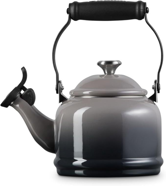 Le Creuset Enamel On Steel Demi Tea Kettle with Metal Finishes, 1.25 qt., Oyster