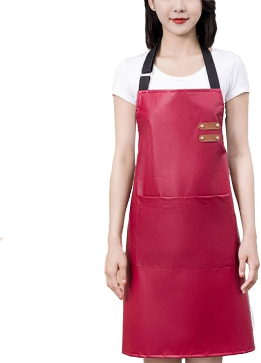 Waterproof Apron Large Pocket PU Material Waterproof Oil-proof Dust-proof Apron Black and Red by NailArtTools
