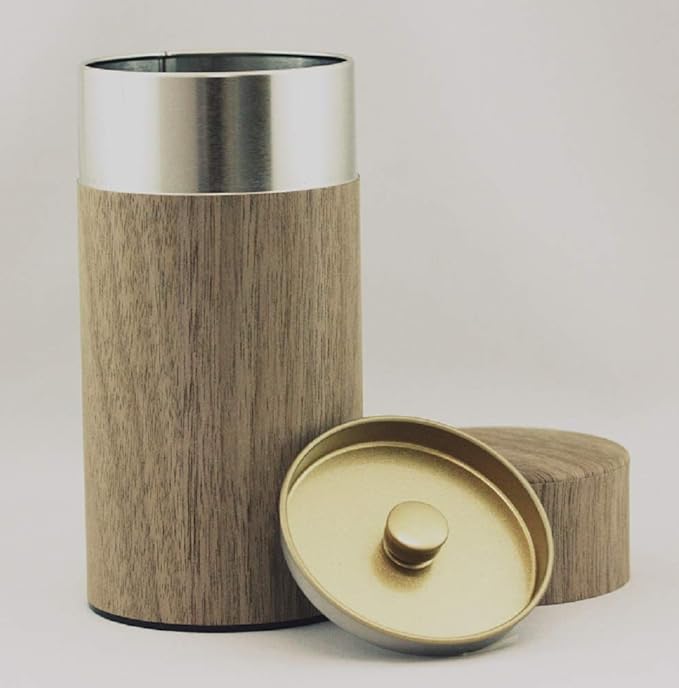 Natural Wood Tea Tin Canister : Walnut/Long 7oz (200g), Japan