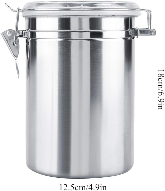 Joyzan Stainless Steel Coffee Canister, Airtight Ground Coffee Bean Storage Container Keep Fresh Organizer Jars Clear Clamp Lid Large Capacity for Kitchen Organization Pantry Tea Flour Sugar 1800ML