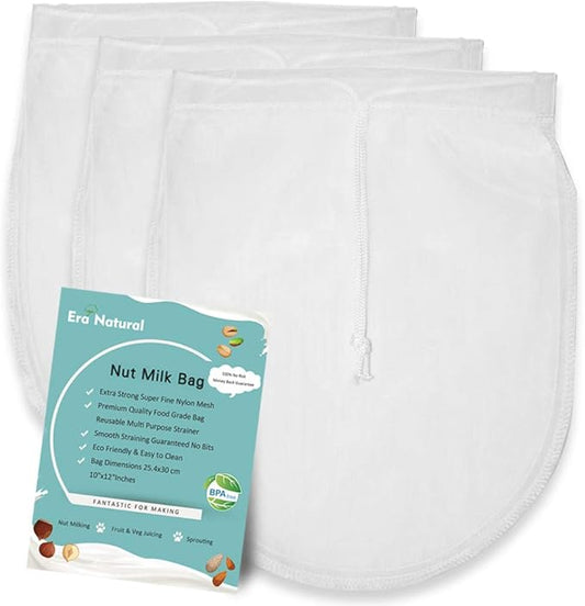 Nut Milk Bag Reusable 3 Pack 12" x 10" Cheesecloth Bags for Straining Almond/Soy Milk Greek Yogurt Strainer Milk Nut Bag for Cold Brew Coffee Tea Beer Juice Fine Nylon Mesh Cheese Cloth