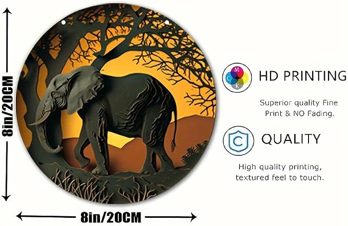 1pc 8x8in/20cm*20cm Round Wooden Hanging Sign, Imitation Hollow Painting Round Garland Sign Sign, Office Decor, Women's Gift Elephant Theme Decoration, Home Decor - Image 4