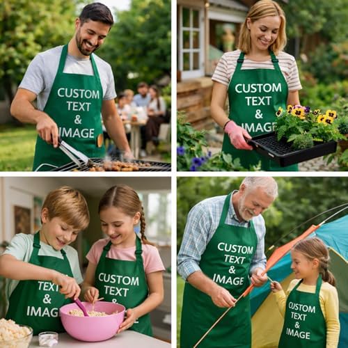 Custom Apron Women Men with Pockets Personalized Name Logo Cooking Aprons | Customizable Full Length Cotton Twill, Add Any Text Photo or Business Logo, Two Deep Pockets, 14 Colorways - Image 4