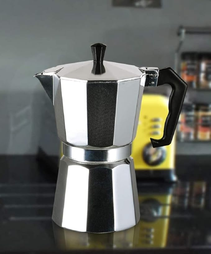 J&V TEXTILES Stovetop Espresso and Coffee Maker, Moka Pot for Classic Italian and Cuban Café Brewing, Cafeteria, (3-Cup)
