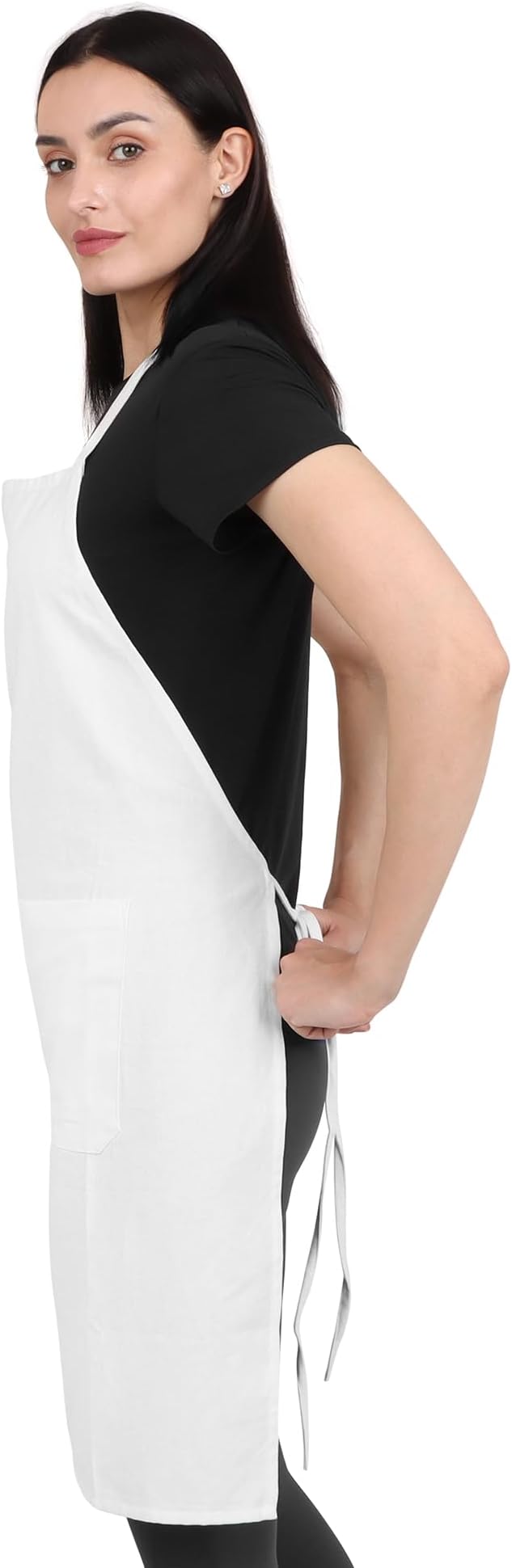 Cotton Kitchen Apron, White, 33 Inches Long, 2 Pockets, Adjustable, Machine Washable - Image 3