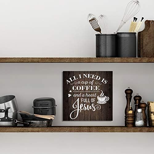 Coffee And Jesus Sign Christian Wood Decor Rustic Signs Wooden Decorations Kitchen Small Religious Plaque Station Nook Wall Home Faith Family Farmhouse Inspirational Scripture 8 x 8 Art B3-08080061069 - Image 2
