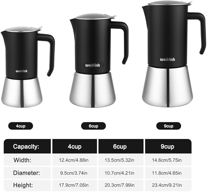 wedrink Premium 304 Stainless Steel Moka Pot, 9 Cup Stovetop Espresso Maker, Induction & All Stovetops Compatible