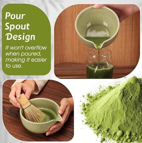 Ceramic Matcha Bowl with Spout,500 ml/18 oz,Japanese Matcha Mixing Bowl,For Whisk Matcha Tea